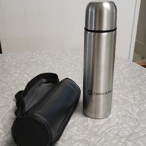 Silver Stainless Steel Thermos with Black Carrying Case